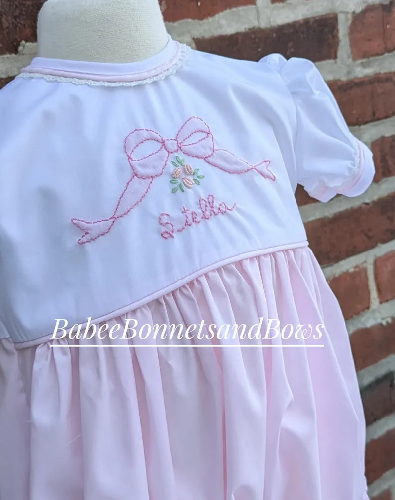 Baby girl bow bubble hand embroidered bow bubble with name personalized baby bubble | Etsy (Global)