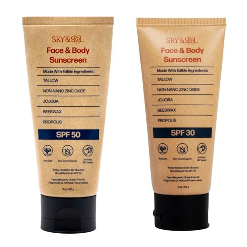 Sky and Sol Bundle Sunscreen SPF 30 and SPF 50 2.82 oz: Natural Tallow & Zinc Oxide, Reef Safe, Water Resistant, Fragrance-Free, Non-Greasy Formula for Face and Body | Amazon (US)