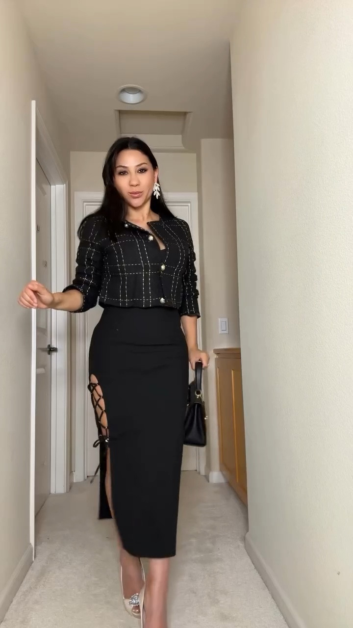 3 different styles 

Black cardigan 
White pumps 
Brown pants 
Pink tweed skirt 

#LTKParties #LTKBeauty #LTKStyleTip