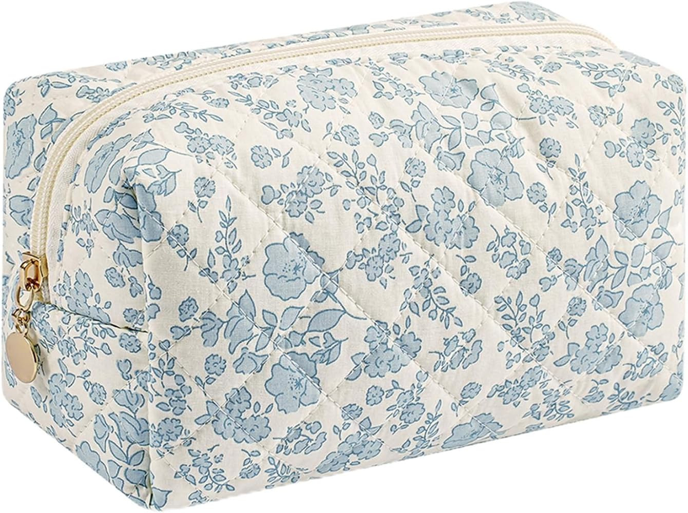 Cute Floral Makeup Bag Small Cotton Quilted Cosmetic Bag, Aesthetic Essential Bag Emergency Bag G... | Amazon (US)