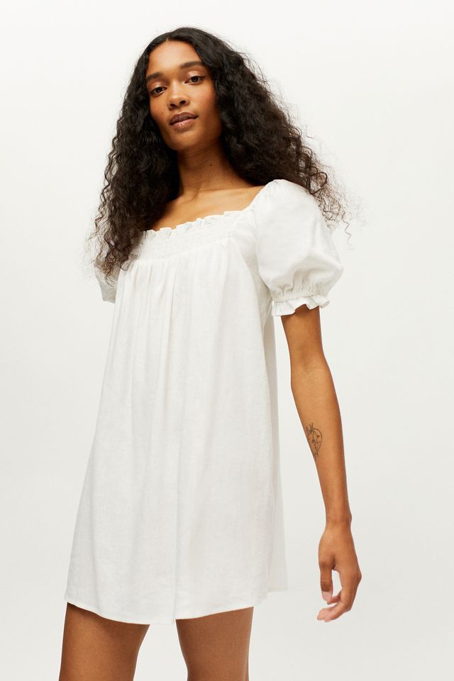 Urban Renewal Eco Linen Smocked Babydoll Dress | Urban Outfitters (US and RoW)