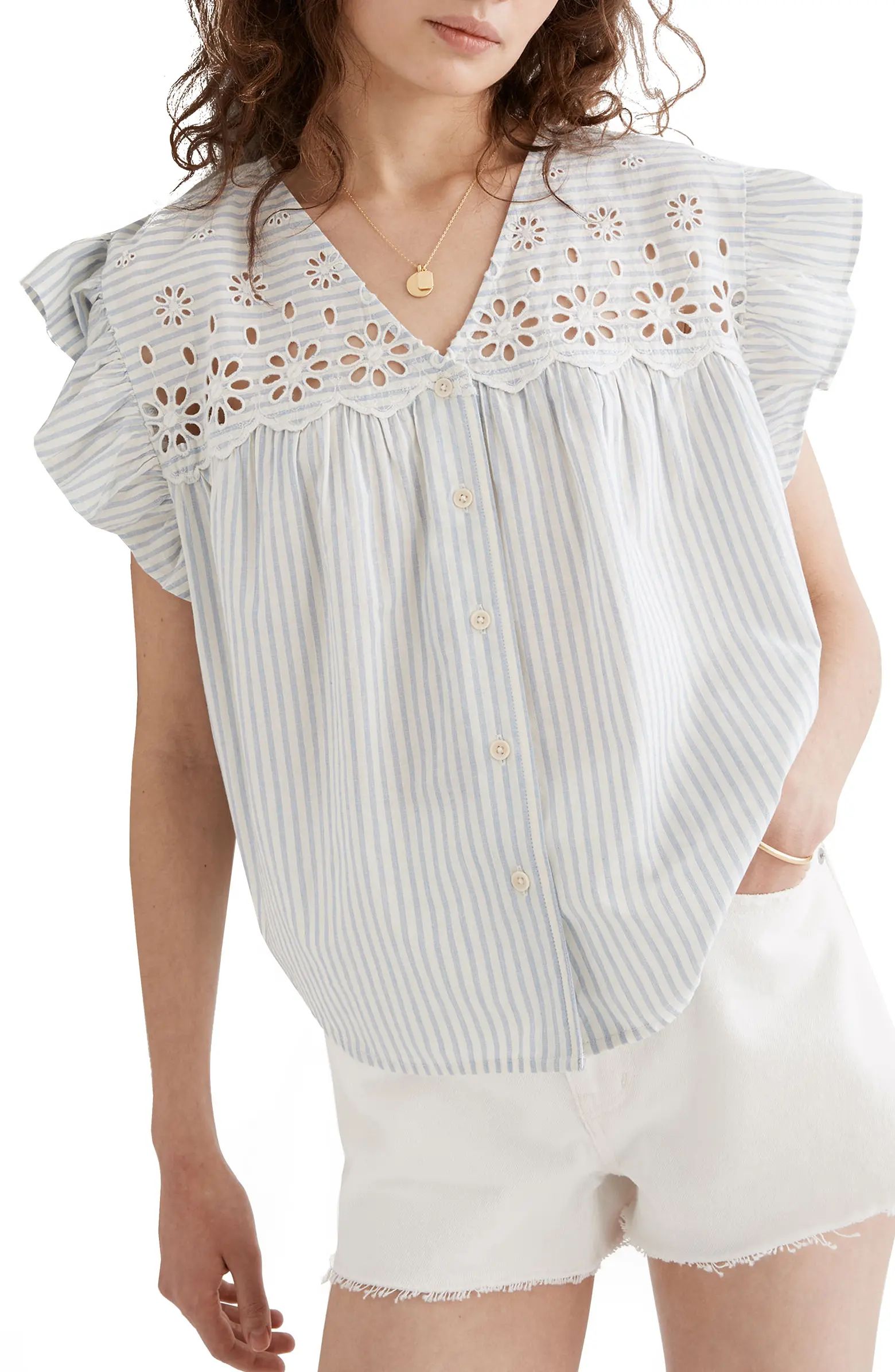 Madewell Stripe Eyelet Button-Up Shirt | Nordstrom | Nordstrom
