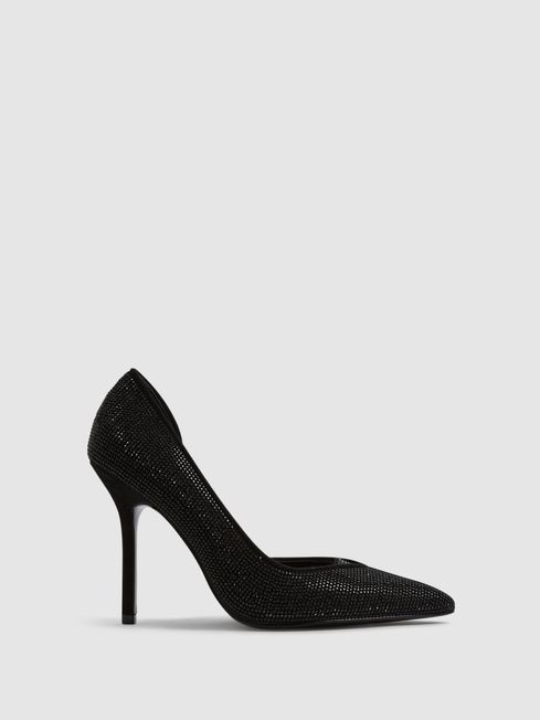 Crystal Pointed Court Heels | Reiss UK
