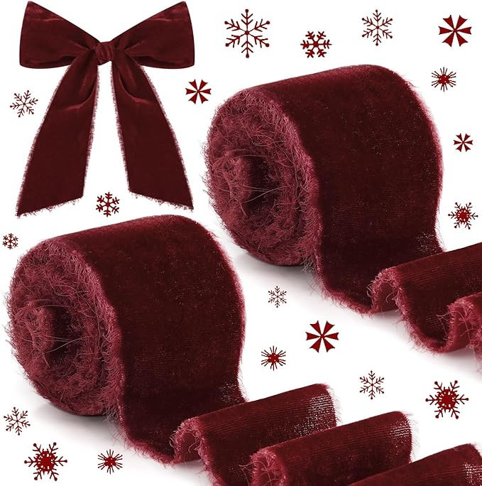 6 Yards Velvet Wrapping Ribbon, 2 Roll Wedding Silk Frayed Handmade Velvet Ribbon for Wrapping We... | Amazon (US)