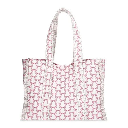 No Boundaries Quilted Tote Bag, Women's, Pink Jubilee Bow/Floral | Walmart (US)