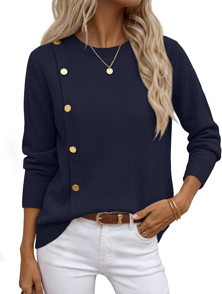 MEROKEETY Fall Sweaters for Women Long Sleeve Button Pullover Knit Tops | Amazon (US)
