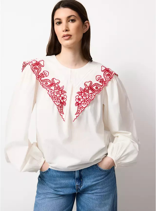 Mini Me White Floral Detail Collared Blouse 16 | Tu Clothing