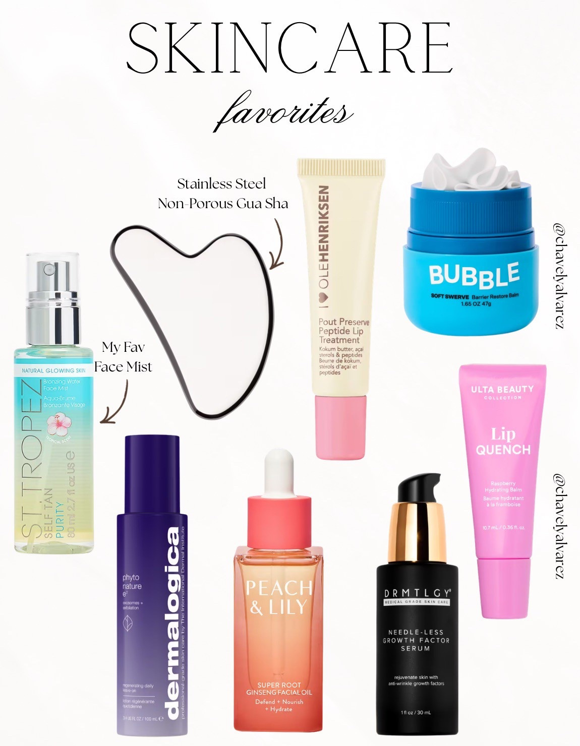 SKINCARE FAVORITES: Glowy Skin, Hydration, & Self-Care Essentials! ✨

Elevate your beauty ritual with these must-have Ulta finds for a radiant, healthy complexion! 💖

We are obsessed with the ultimate self-care lineup: start your routine with the stainless steel non-porous Gua Sha to depuff and sculpt. Achieve a sun-kissed look year-round with the St. Tropez Bronzing Water Face Mist, a personal favorite for a natural glow! Deeply nourish your skin with high-performance formulas like the Peach & Lily Super Root Ginseng Facial Oil and the DRMTLGY Needle-Less Growth Factor Serum. Don’t forget the finishing touches: keep your lips plush with the Olehenriksen Pout Preserve Peptide Lip Treatment or the Ulta Beauty Lip Quench, and lock in all that moisture with the Bubble Soft Swerve Barrier Restore Balm!

#SkincareFavorites
#UltaBeauty
#UltaFinds
#GlowySkincare
#SelfCareRoutine
#GuaSha
#FaceOil
#LipTreatment
#StTropez Tan
#HealthySkin
#BeautyMustHaves
#LTKBeauty
#SkincareRoutine
#HydratedSkin
#GlassSkin

#LTKBeauty #LTKmorningroutine #LTKselfcare