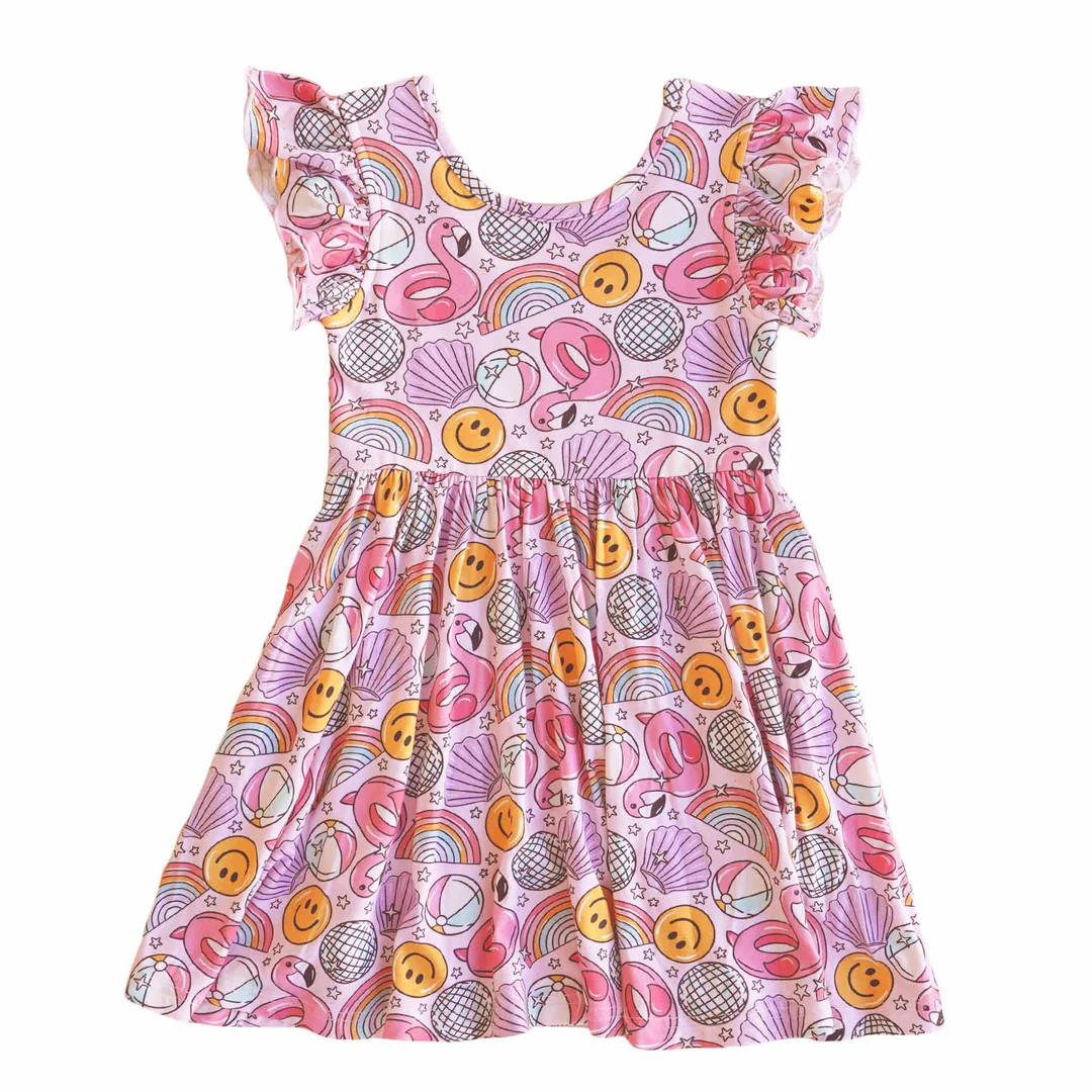 Ruffle Twirl Dress | Floatie Friends Pink | Caden Lane