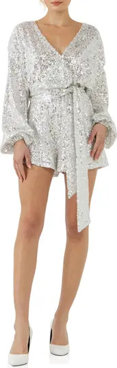 Endless Rose Long Sleeve Sequin Romper | Nordstrom | Nordstrom