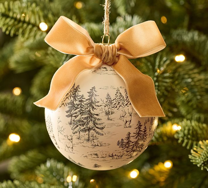 Toile Ornament with Bow | Pottery Barn (US)