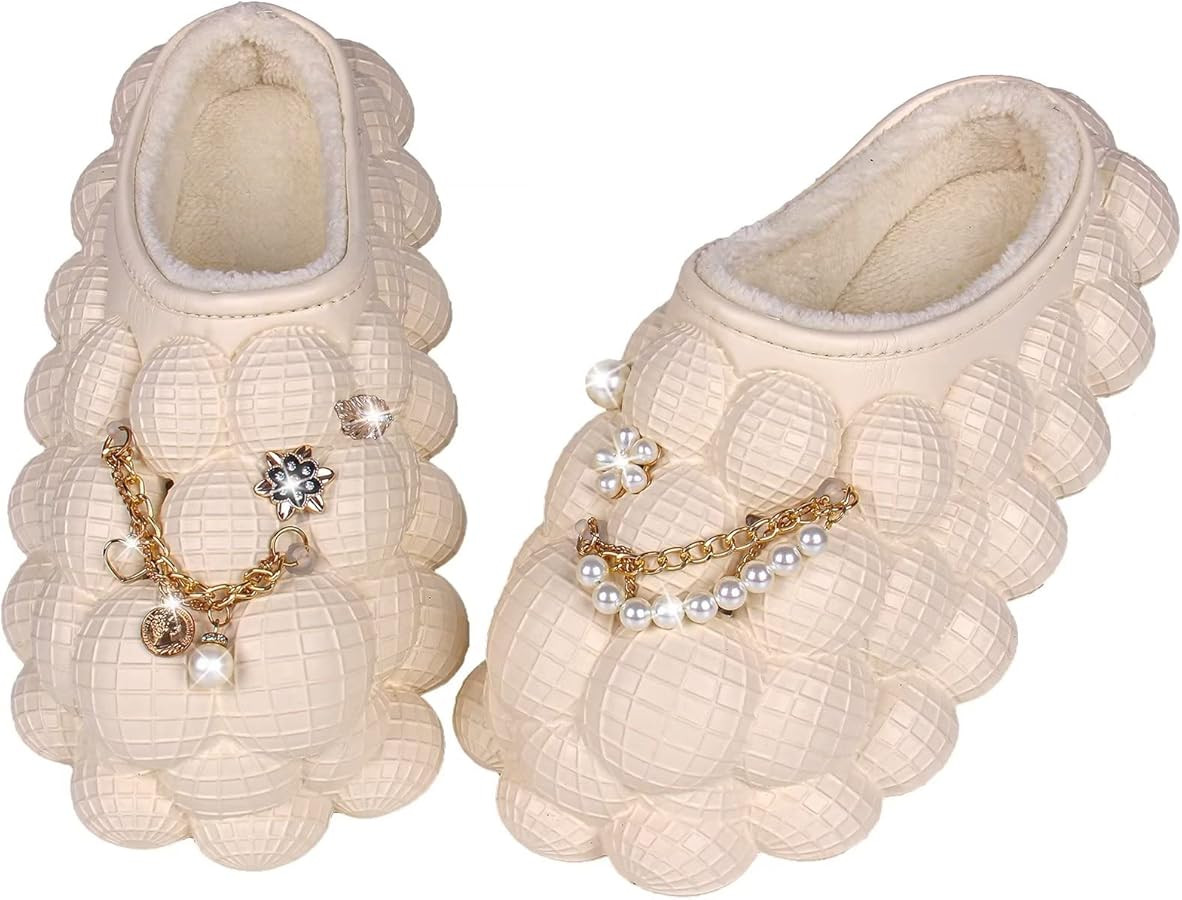 Mukinrch Bubble Slides Slippers for Women, Massage Plush Bubble Shoes with Fur Lined Golf Ball Sl... | Amazon (US)