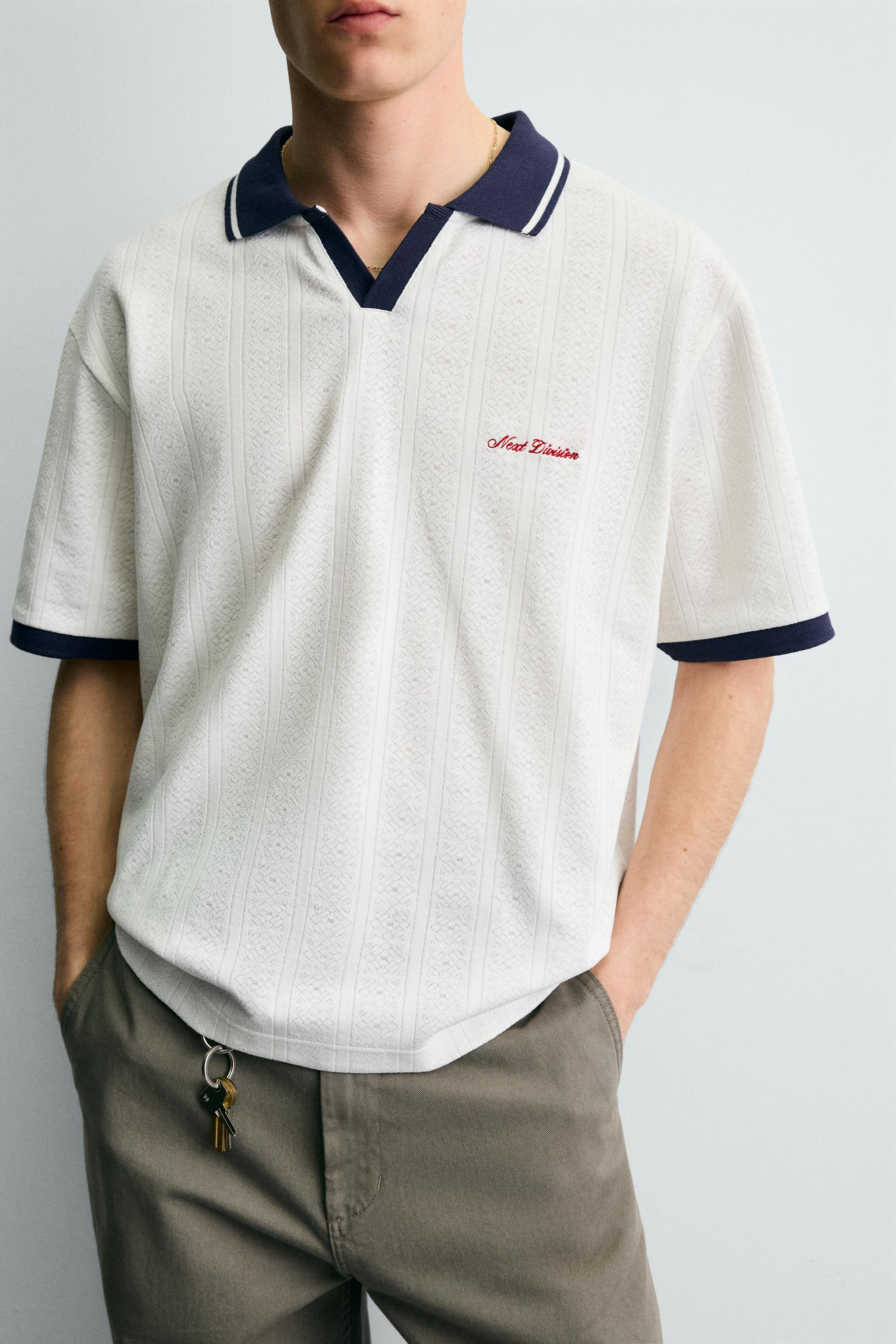 EMBROIDERED VERTICAL JACQUARD POLO | Zara US