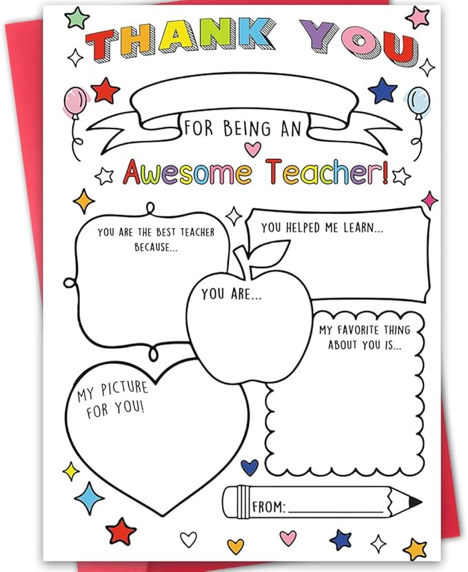 Hongshan Thank You Card for Teacher,Fill in the Blanks,Funny Appreciation Card Gift,Teacher Thank... | Amazon (US)