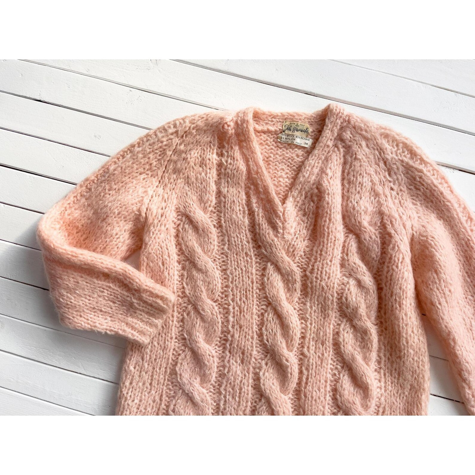 vintage John Wanamaker pastel peach mohair wool sweater | Etsy (US)