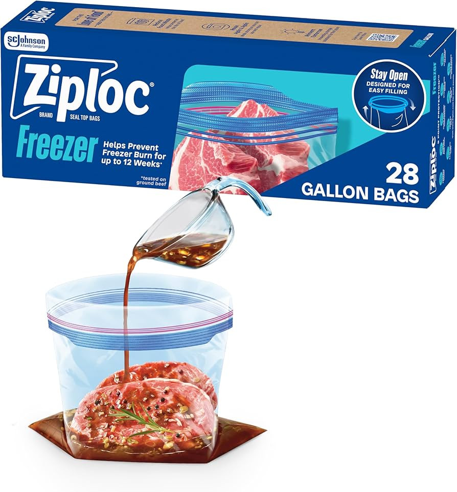 Ziploc Gallon Food Storage Freezer Bags, Stand-Up Bottom, Easy to Fill, 28 Count (Packaging May V... | Amazon (US)
