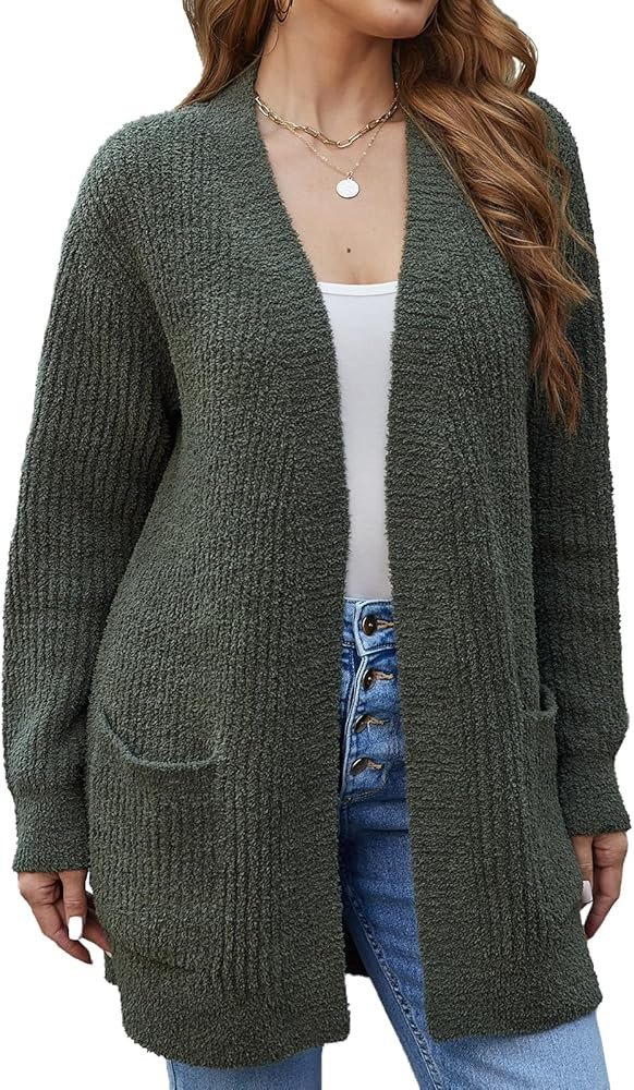 Snuggle Sac Cardigan Sweaters for Women with Pocket Trendy Casual Long Sleeve Tops Open Front Fal... | Amazon (US)