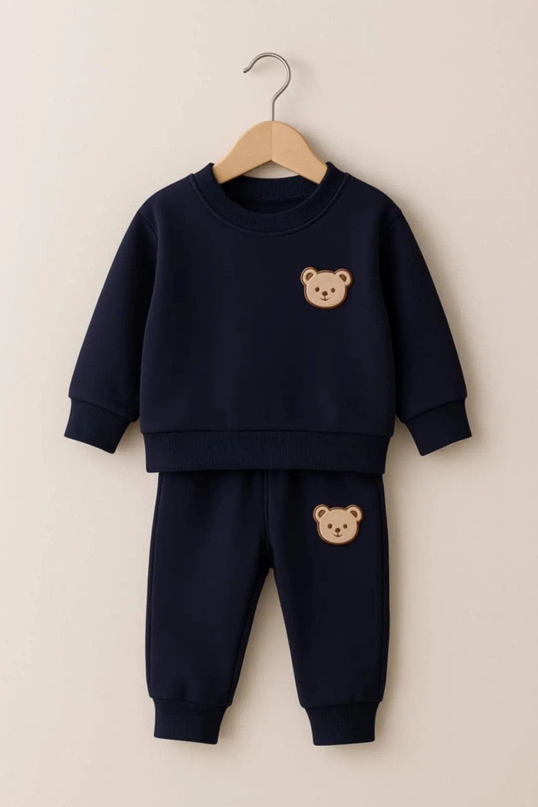 Cozy Navy Blue Baby Sweatshirt and Pants Set With Adorable Embroidered Bear Patch – Soft, Textu... | Etsy (US)
