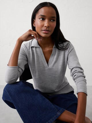 Merino Wool Johnny-Collar Sweater | Banana Republic Factory