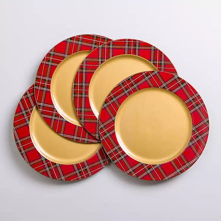 Red & Gold Plaid Chargers, Set of 4 | Kirkland's Home