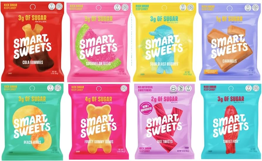 SmartSweets Variety Pack Sampler, Pack of 8 Individual Flavors, Low Sugar & Calorie Candy - Sweet... | Amazon (US)