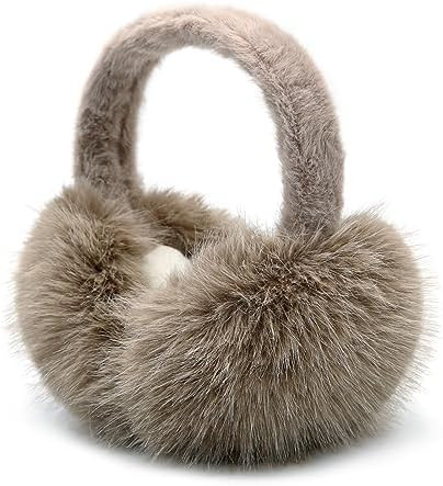 Women Winter Ear Muffs Fluffy Faux Fur Earmuffs Foldable Ear Warmer Girls Soft Ear Covers | Amazon (US)