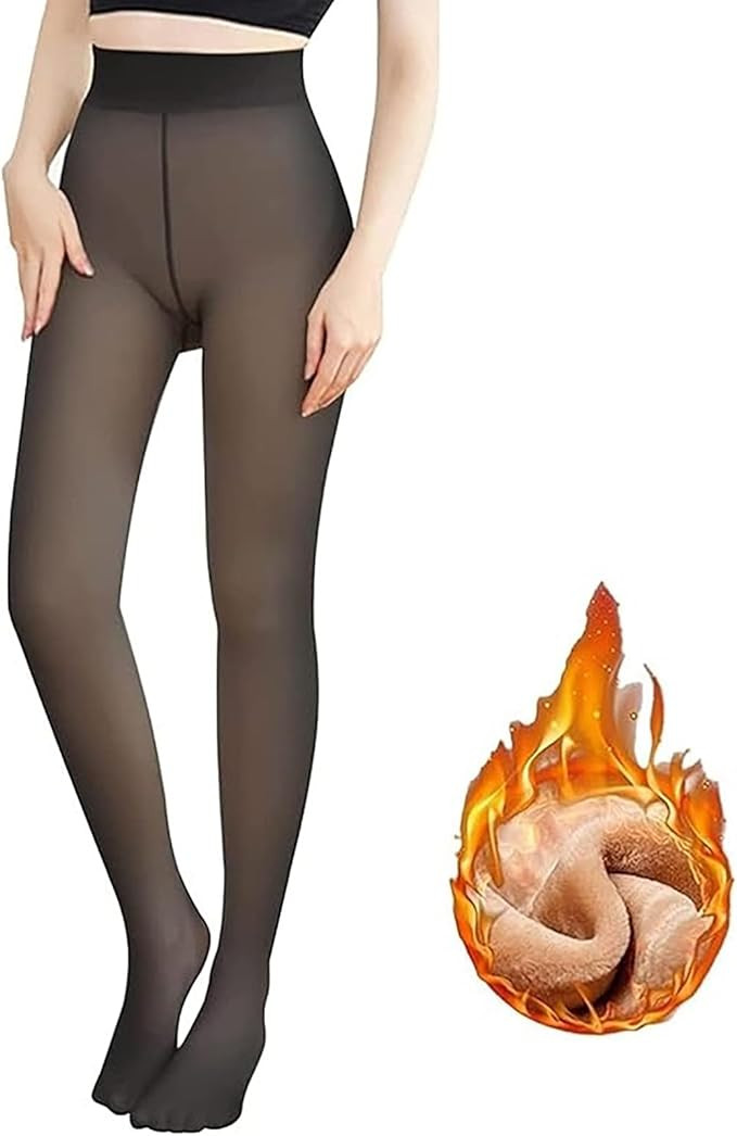 2025 Newest More Warmth Women Fleece Lined Tights Fake Translucent High Waist Thermal Pantyhose T... | Amazon (US)