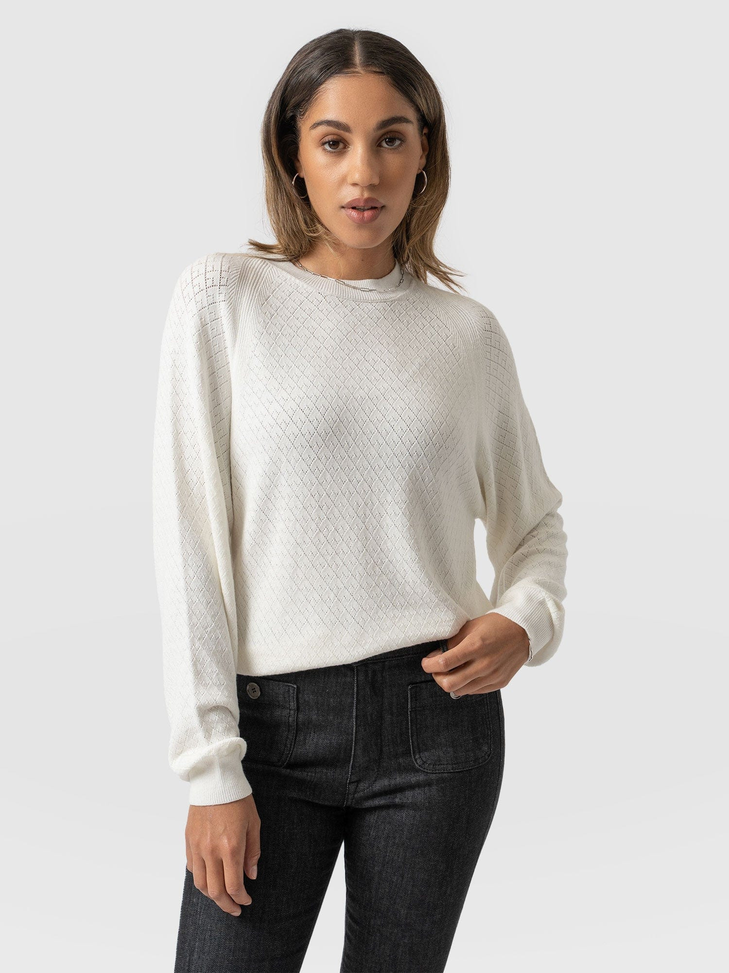 Diamond Knit Jumper - White | Saint + Sofia