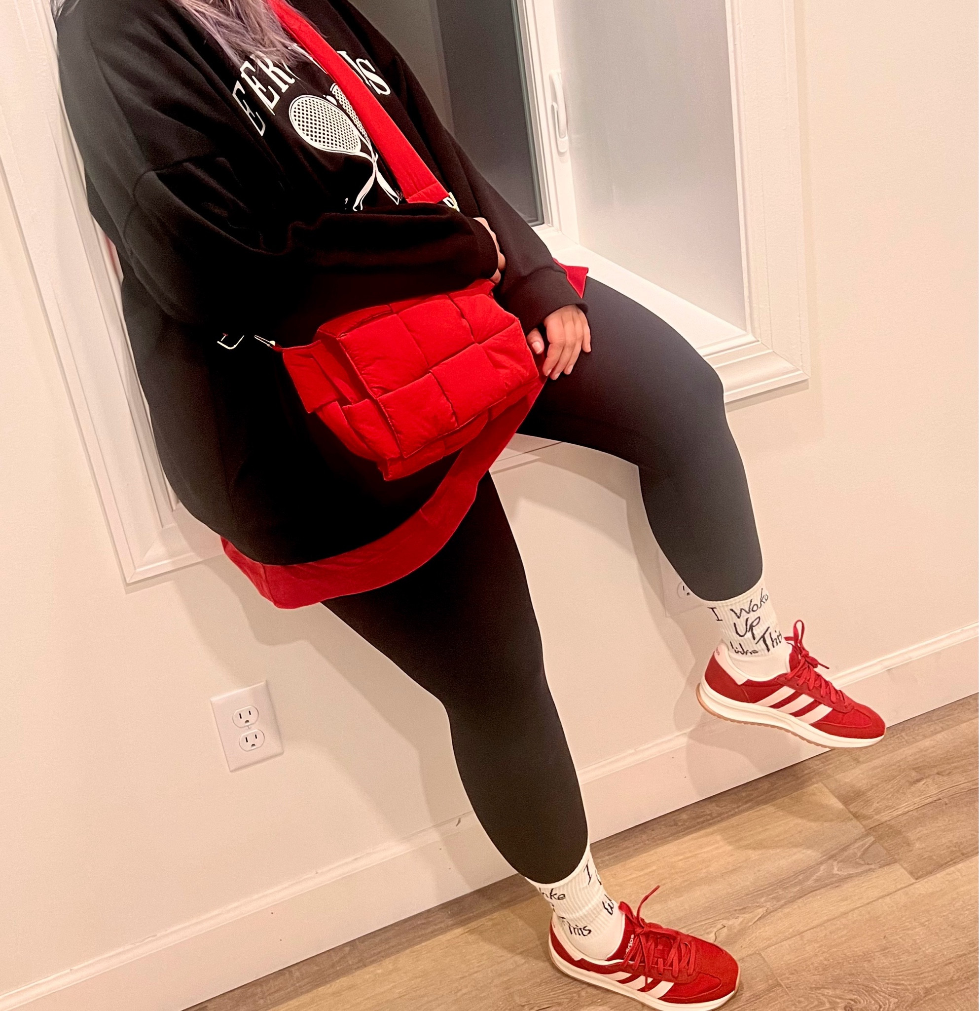  ✨SIZING•PRODUCT INFO✨
⏺Black Crewneck Sweatshirt - 3x (sized to be oversized) @walmartfashion 
⏺Oversize Red Shirt - XXL @oldnavy
⏺Black Leggings - XL - run big @walmartfashion
⏺Red and White Retro Adidas Sneakers - size down 1/2 @adidasorginials
⏺White Socks ~ mine no longer available but linked similar options from @amazonfashion
⏺Black Distressed Baseball Hat  ~ mine no longer available but linked similar options from @amazonfashion
⏺Puffy Red Bag @amazonfashion

Comfy outfit, lounge outfit, fall outfit, errands outfit, casual outfit
Black crewneck sweatshirt, black leggings, black baseball hat, red and white adidas sneakers, red handbag #under10 #under20 #under30 #under40 #under50 #under60 #under75 #under100 #affordable #budget #inexpensive #size14 #size16 #size12 #medium #large #extralarge #xl #curvy #midsize #pear #pearshape #pearshaped budget fashion, affordable fashion, budget style, affordable style, curvy style, curvy fashion, midsize style, midsize fashion #walmart #walmartfashion #walmartstyle  walmart fashion, walmart style, walmart outfit, walmart look, walmart fashion, found it at walmart, walmart fashion finds, walmart summer, walmart winter, walmart fall, walmart spring, walmart new arrivals, walmart outfit, walmart outfit inspo, walmart outfit inspiration, walmart curves, walmart curvy, curvy walmart, midsize walmart, walmart midsize, walmart ootd, walmart shopping, new at walmart  #fall #ootd #outfit #seasonal #autumn #sweater #boots Fall outfit, seasonal outfit, fall fashion, fall style, fall outfit ideas, fall outfit inspo, fall outfit inspiration, styling for fall, styling fall outfits, autumn style, autumn fashion, autumn ootd, autumn outfit, fall tops, fall boots, fall sweater, fall sweaters, fall look, fall looks, fall inspo, fall inspiration, fall styling, fall ootd, ootd fall, fall midsize, fall curvy, fall photos 

#LTKFindsUnder50 #LTKStyleTip #LTKMidsize