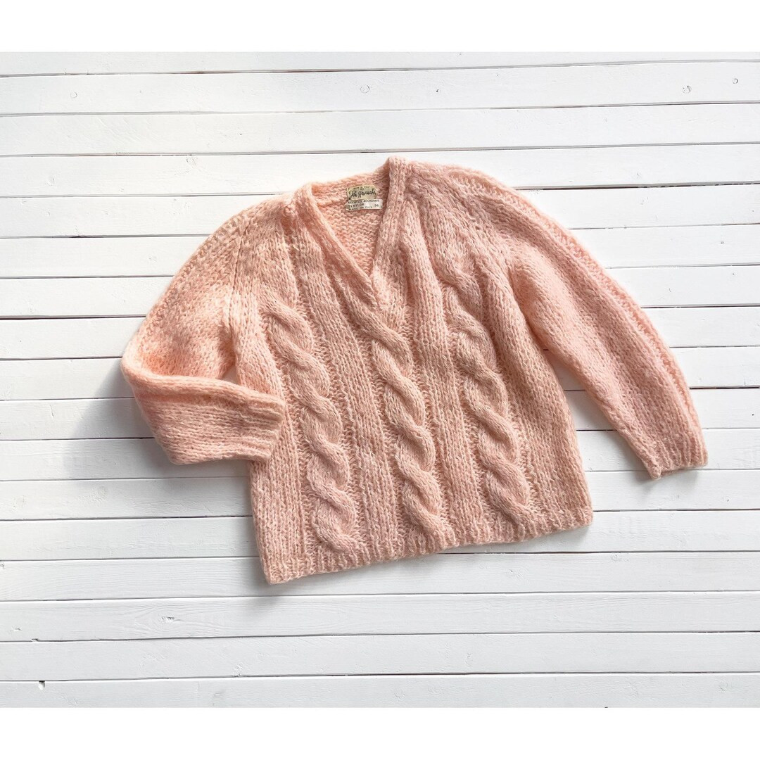 Vintage John Wanamaker Pastel Peach Mohair Wool Sweater - Etsy | Etsy (US)