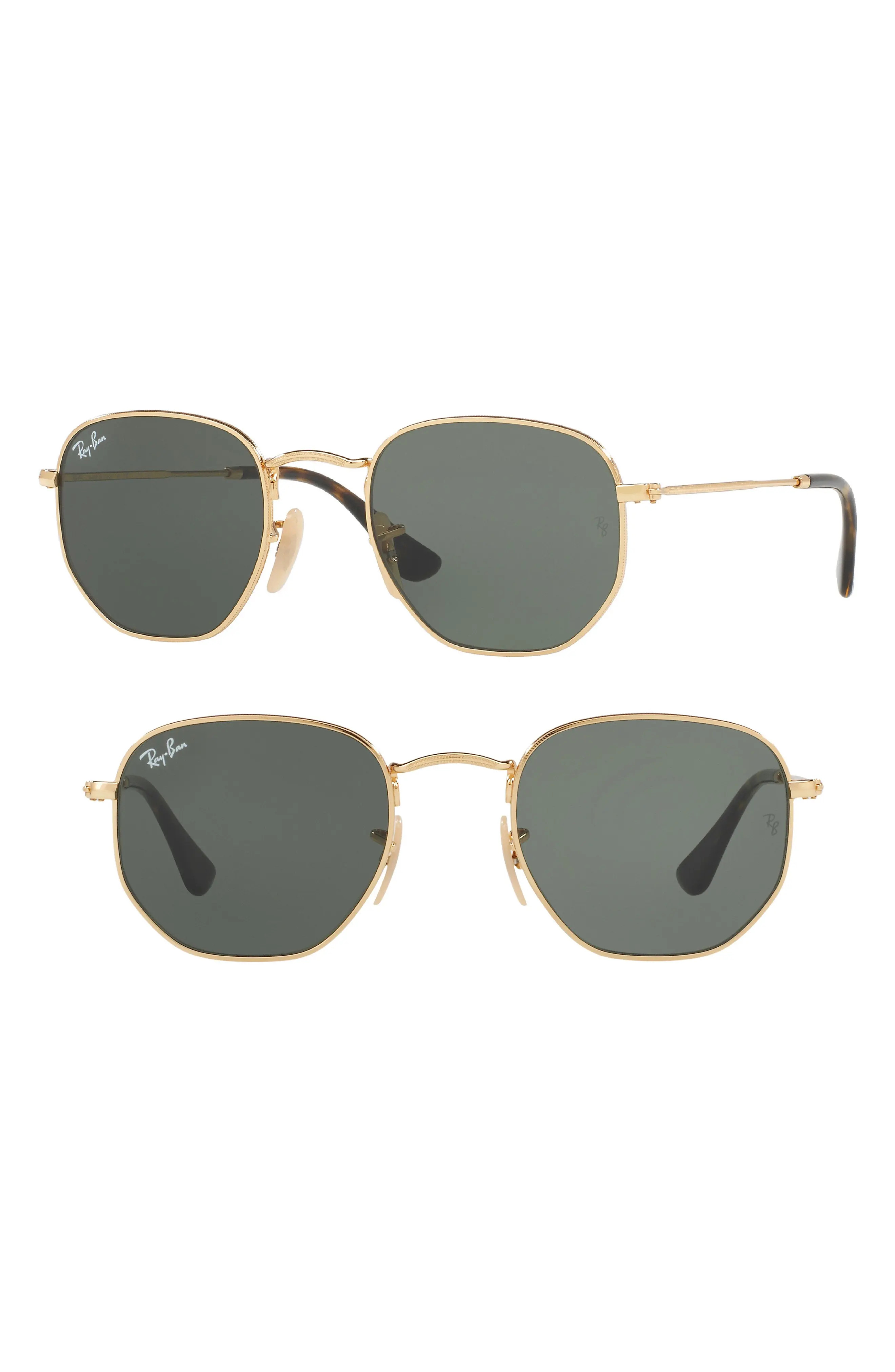 Ray-Ban 48mm Hexagonal Flat Lens Sunglasses in Gold/Green at Nordstrom | Nordstrom