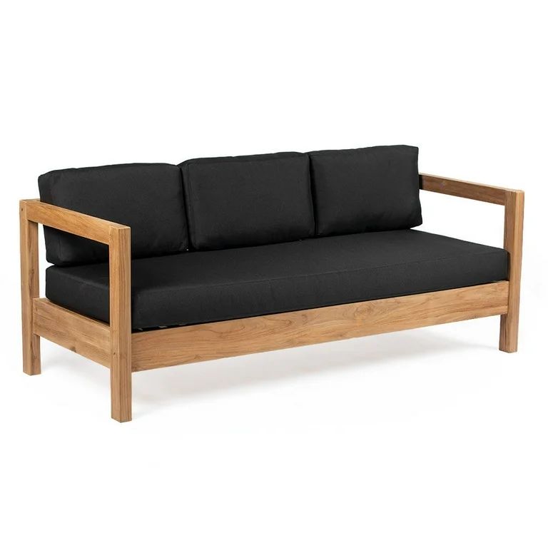 Ash & Ember Grade A Teak Sierra Sofa with Black Cushions, Classically Styled Outdoor Club Lounger... | Walmart (US)
