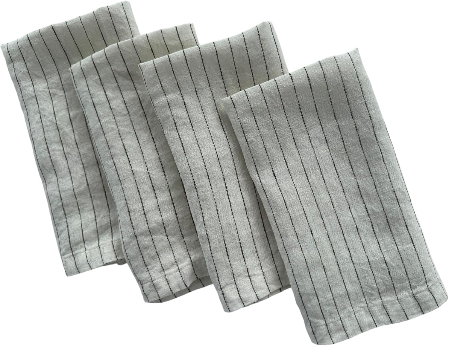Linen Napkins – Stonewashed Pure Linen Stripe Cloth Dinner Napkins – Created from French Flax - Mitered Corners – Set of 4 (Olive Pinstripe) | Amazon (US)