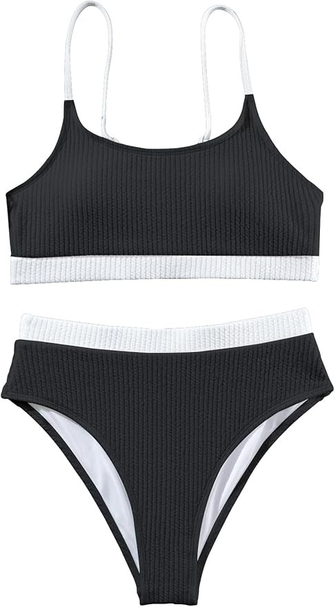 Lilosy High Waisted Tummy Control Ribbed Bikini Crop Top Brazilian Swimsuit Set 2 Piece | Amazon (US)