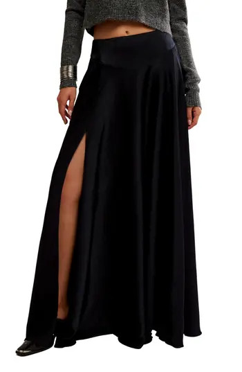 Free People Chilco Side Slit Satin Maxi Skirt in Black at Nordstrom Rack, Size 2 | Nordstrom Rack