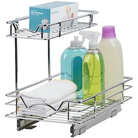Pull Out Cabinet Organizer, Tksrn Under Sink Slide Out Storage Shelf with 2 Tier Sliding Wire Drawer | Amazon (US)