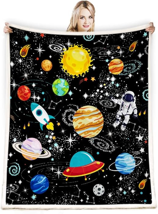 Outer Space Blanket for Boys - Constellation Solar System Fleece Ultra Soft Galaxy Rocket Planet ... | Amazon (US)