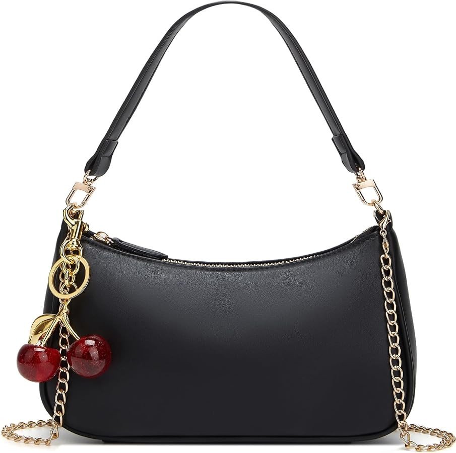Black Shoulder Bag for Women Cute Hobo Cherry Purse Retro Clutch Underarm Handbag with Removable ... | Amazon (US)