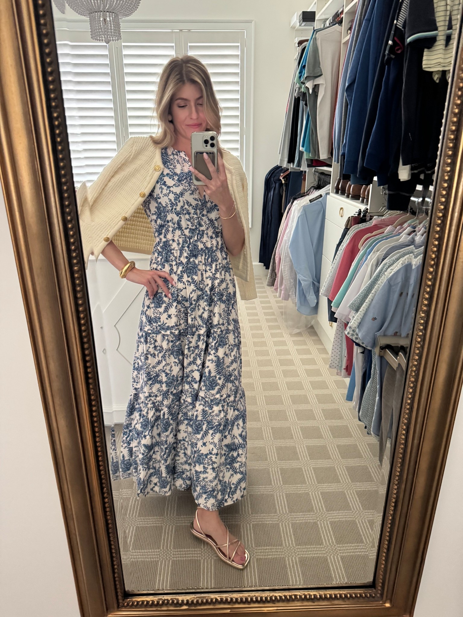 Spring maxi dress, summer maxi dress, blue and white dress, summer sandals, gold sandal, strappy sandal, cream cardigan, tuckernuck, Anthropologie, Loeffler Randall Noor sandal, Anthropologie somerset dress 

#LTKStyleTip #LTKWorkwear