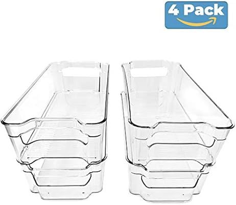 (4 Pack) Pantry and Refrigerator Organizer Bins for Kitchen and Cabinet Storage | Stackable Food ... | Amazon (US)