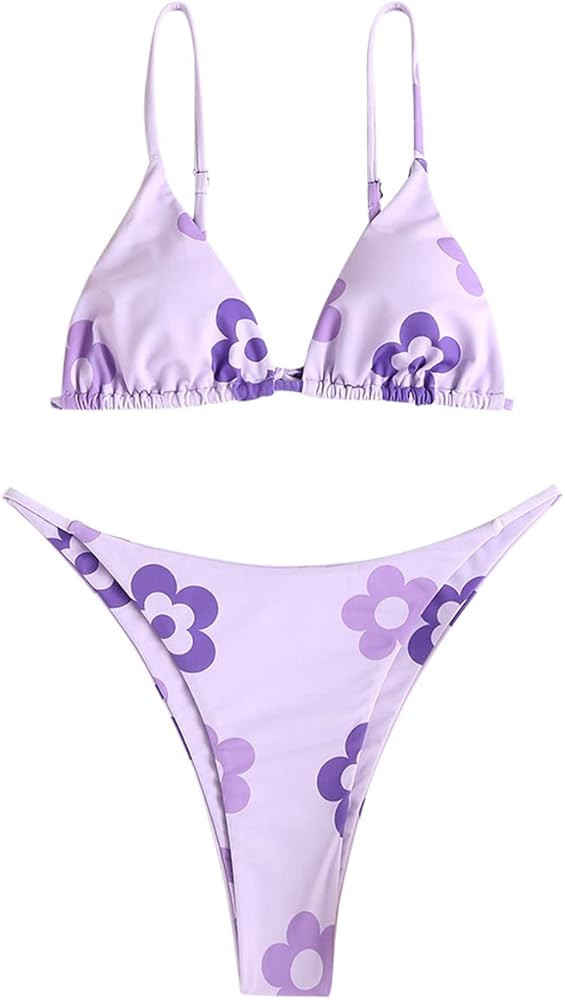 ZAFUL Women's Triangle Bikini Set, Sexy Cheeky Thong Swimsuit High Cut 2 Pieces Bathing Suit | Amazon (US)
