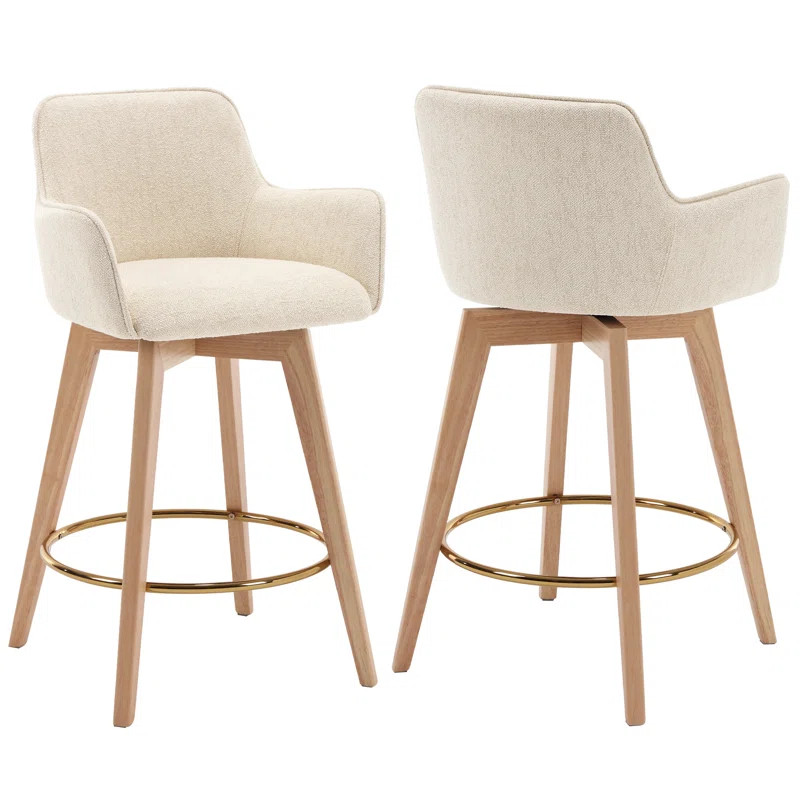 Lovetro Swivel Full Back Arms Upholstered 25.8"H Counter Stool with Solid Rubberwood Frame and Go... | Wayfair North America