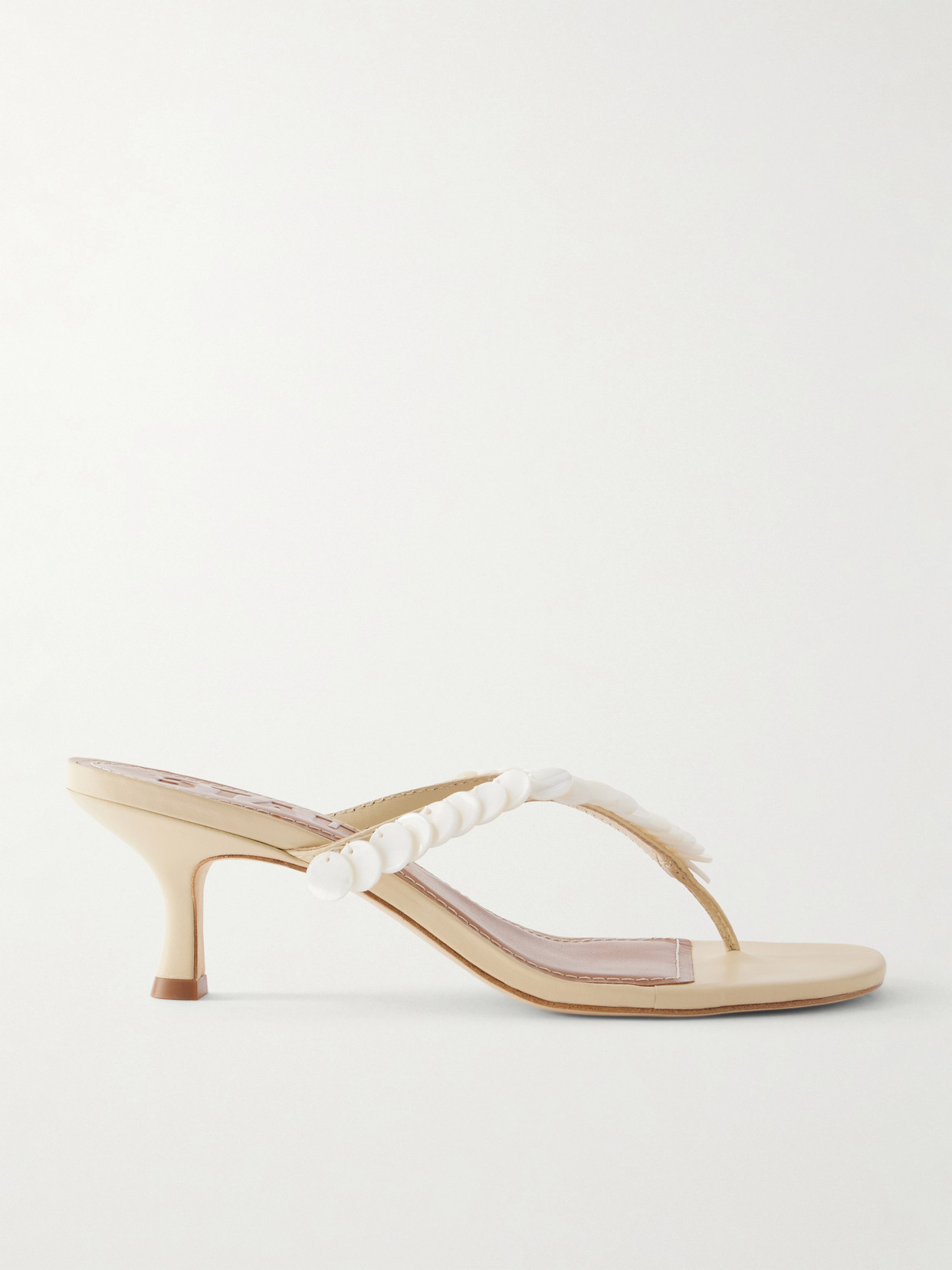 STAUD - Freja 60 Paillette-embellished Leather Thong Sandals - Neutrals | NET-A-PORTER (US)