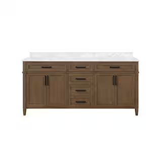 Caville 72 in. W x 22 in. D x 34.50 in. H Bath Vanity in Almond Latte with Carrara Marble Top | The Home Depot