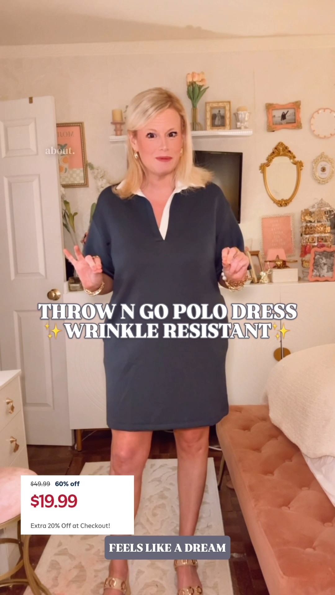 Old Navy dress | Bounce fleece dress | polo dress women | Spanx AirEssentials feel | summer outfit

Old Navy has this Bounce Fleece polo dress 60% off and it is only $20 right now.

This fabric is the whole reason I bought it. It feels like lululemon Softstreme and Spanx AirEssentials had a baby: soft, smooth, stretchy, wrinkle resistant, and ridiculously comfortable for all day wear.

I’m in a medium. True to size.

The polo collar gives it a more polished look than a plain tshirt dress, but the relaxed fit keeps it easy: V neckline, spread collar, short sleeves, side pockets, center back seam, mid thigh length, and that throw-on-and-go dress feel that works for real life.

Wear it with sneakers, sandals, slides, gold hoops, a tote, denim jacket, or a cardigan over your shoulders. Strong for travel outfits, airport outfits, errands, school pickup, teacher outfits, casual work outfits, weekend outfits, coffee runs, summer outfits, and everyday dresses you can repeat constantly.

Old Navy dress, Old Navy sale, Bounce Fleece dress, Old Navy Bounce Fleece, polo dress, polo dress women, short sleeve polo dress, t-shirt dress, tee shirt dress, throw on and go dress, easy dress, wrinkle resistant dress, wrinkle free dress, travel dress, airport outfit, Spanx AirEssentials look for less, Spanx AirEssentials feel, lululemon Softstreme feel, soft dress, comfy dress, summer dress, summer dresses women, summer outfit, casual dress, casual work dress, teacher outfit, work outfit, dress with pockets, navy dress, everyday dress

#LTKFindsUnder50 #OldNavyStyle #SpanxAirEssentials #BounceFleece #SummerDress #TravelOutfit #TeacherOutfit #Workwear #EasyOutfit

#LTKSaleAlert #LTKActive #LTKTravel