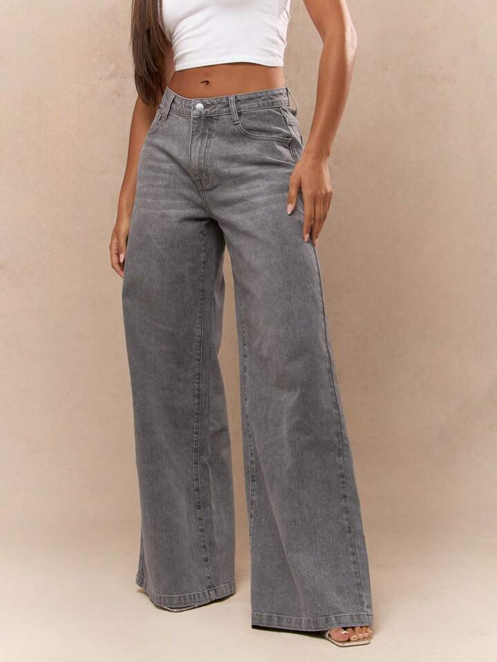 MISSGUIDED Washed Denim Wide Leg Jeans | SHEIN