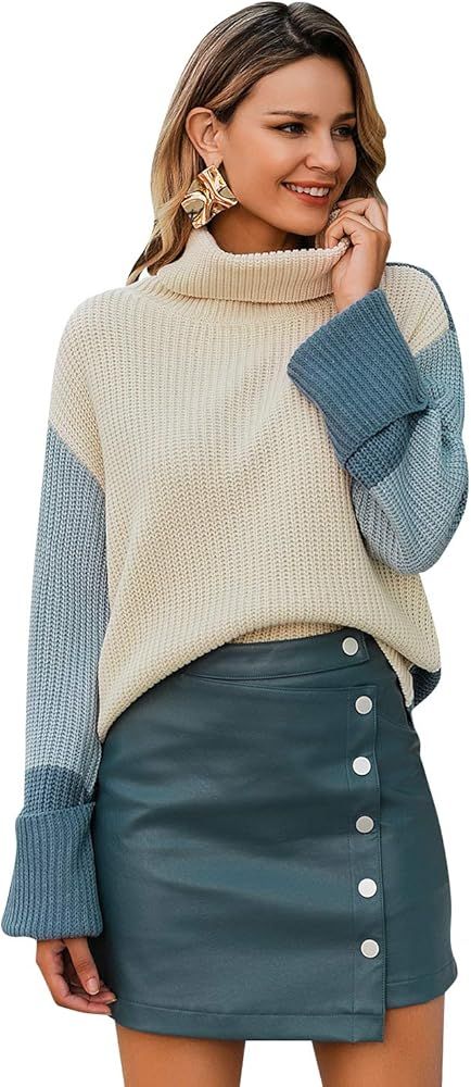 Women's Casual Long Sleeve Turtleneck Sweater Pullover Knit Jumper | Amazon (US)