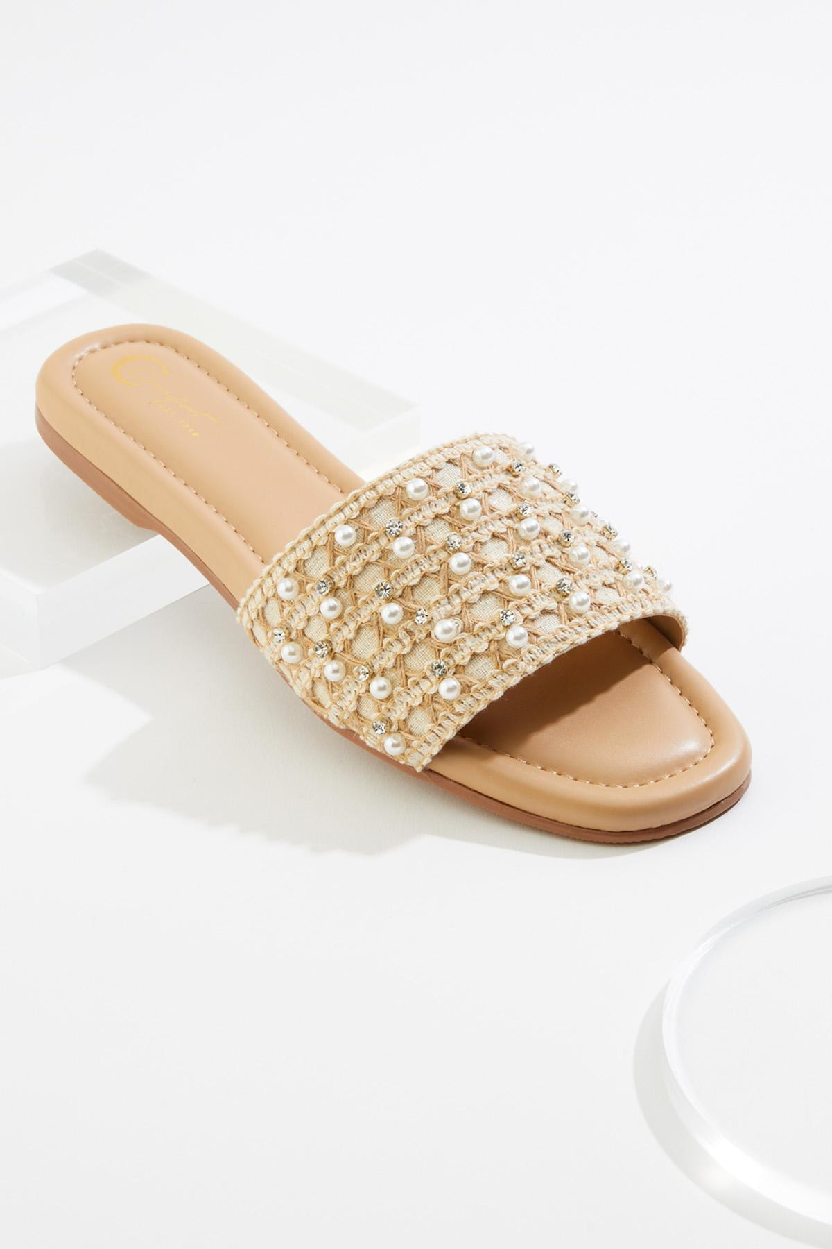 Pearl Embellished One Band Sandals | Cato Fashions