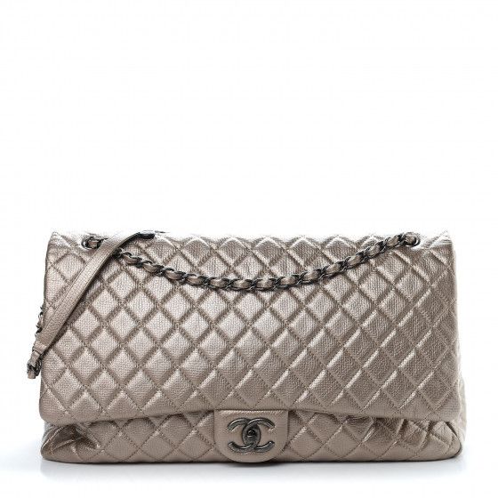 CHANEL Metallic Calfskin Quilted XXL Travel Flap Bag Gold | Fashionphile