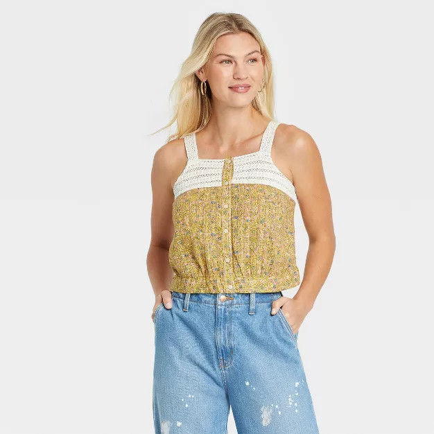Women's Button-Front Cropped Tank Top - Universal Thread™ | Target